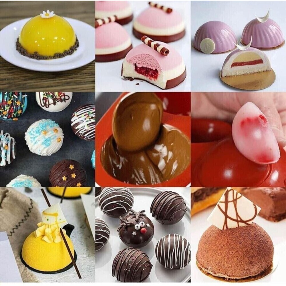 4 Pack Semi Sphere Circle Silicone Backing Mold, Muffin Cupcake Pan, Cake, Jelly
